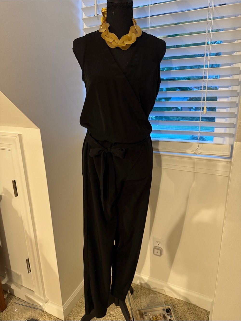 Banana Republic Black Sleeveless Wrap-Front Jumpsuit with Waist Tie
